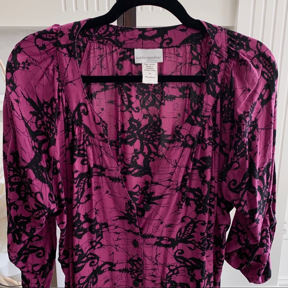 SOFT SURROUNDINGS PINK BLACK BUTTON UP TUNIC TOP
